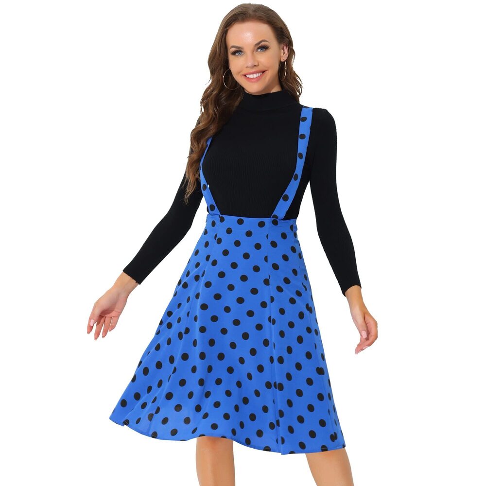 7176 Vintage Suspender Skirt 1950s Polka Dots Flowy Midi Skirts X-Small